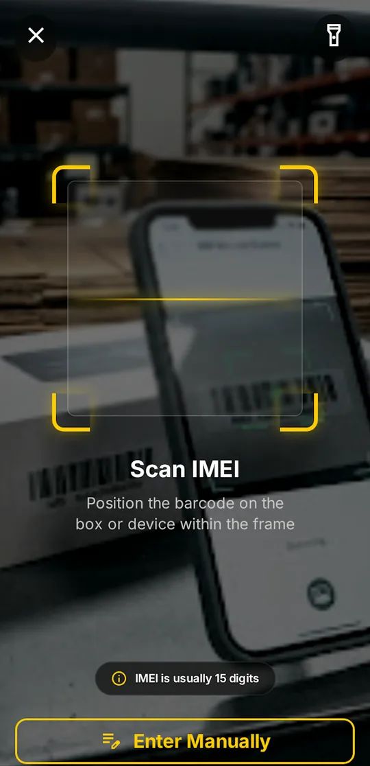 D. Delivery IMEI barcode scanner with a manual entry fallback