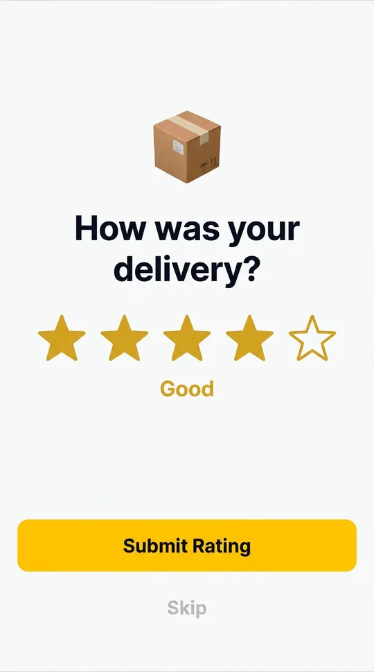 D. Delivery customer rating screen after a completed delivery