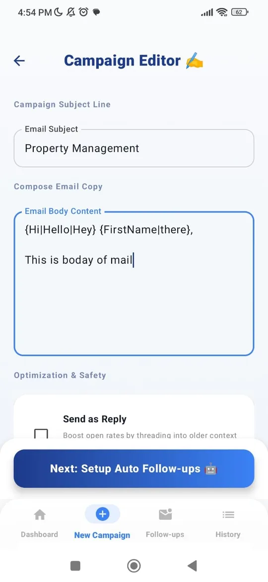 GMassPulse campaign editor with personalised message composition