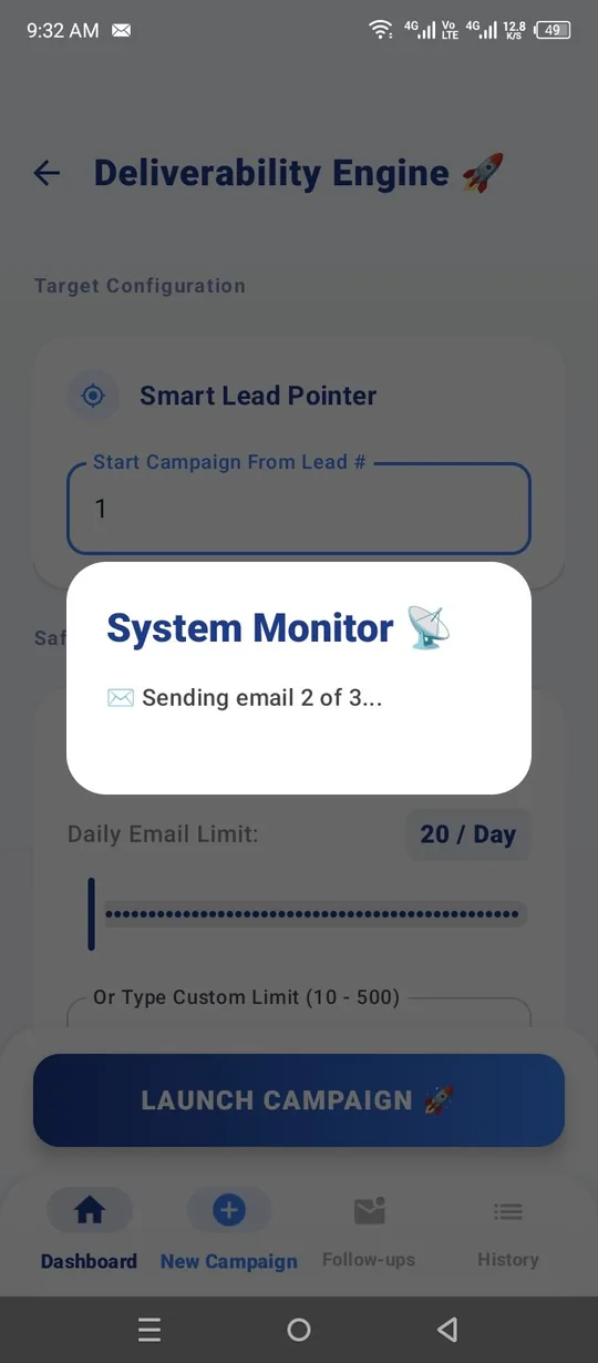 GMassPulse system monitor showing live send progress