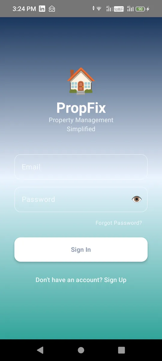 ProFix sign in screen