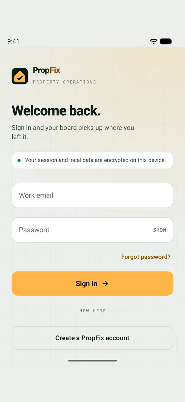 PropFix sign-in screen