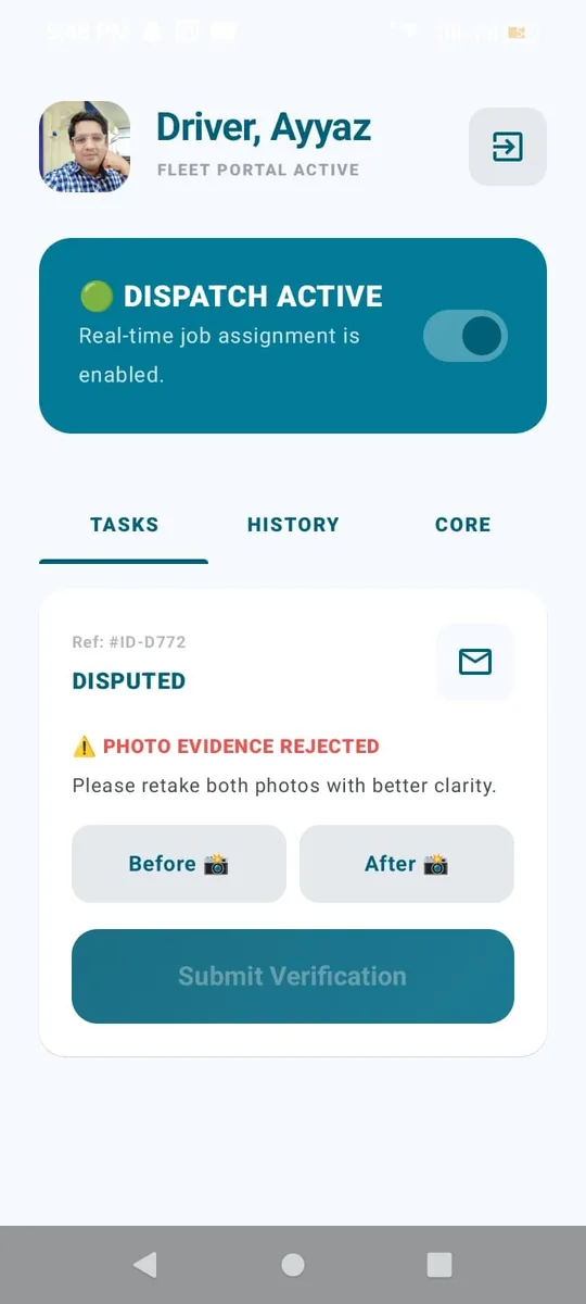 SnowGrid contractor active task screen with job details