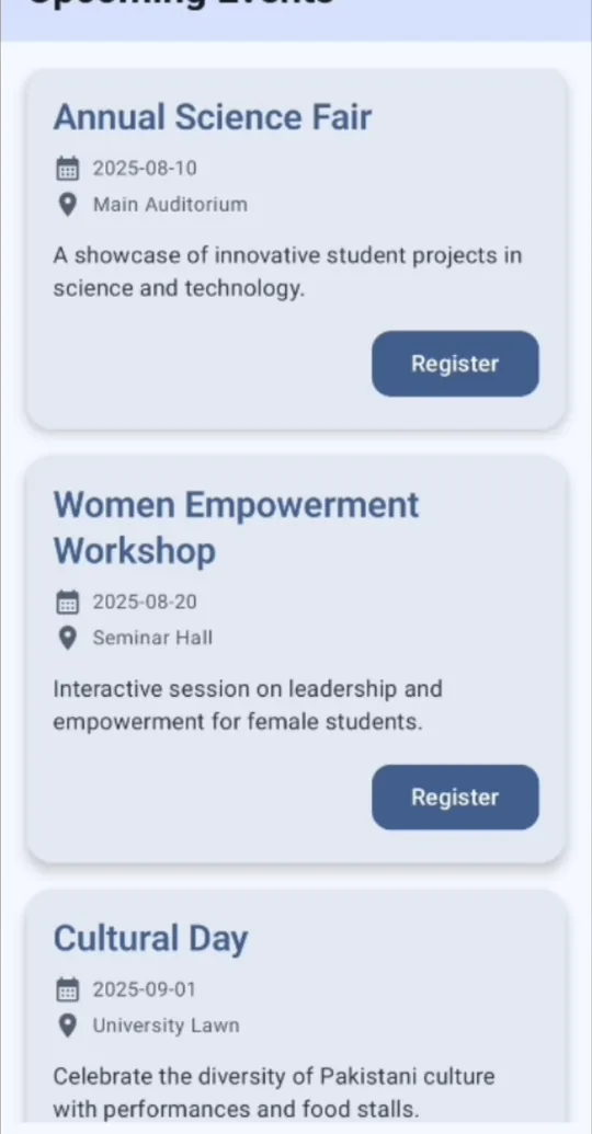WUM Connect upcoming events list with registration