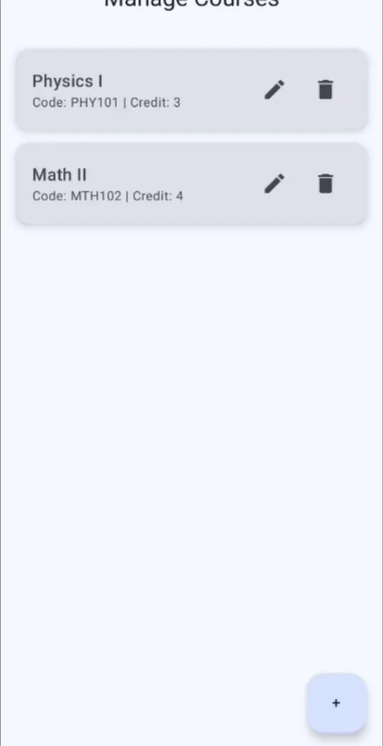 WUM Connect manage courses list with course codes and credit hours