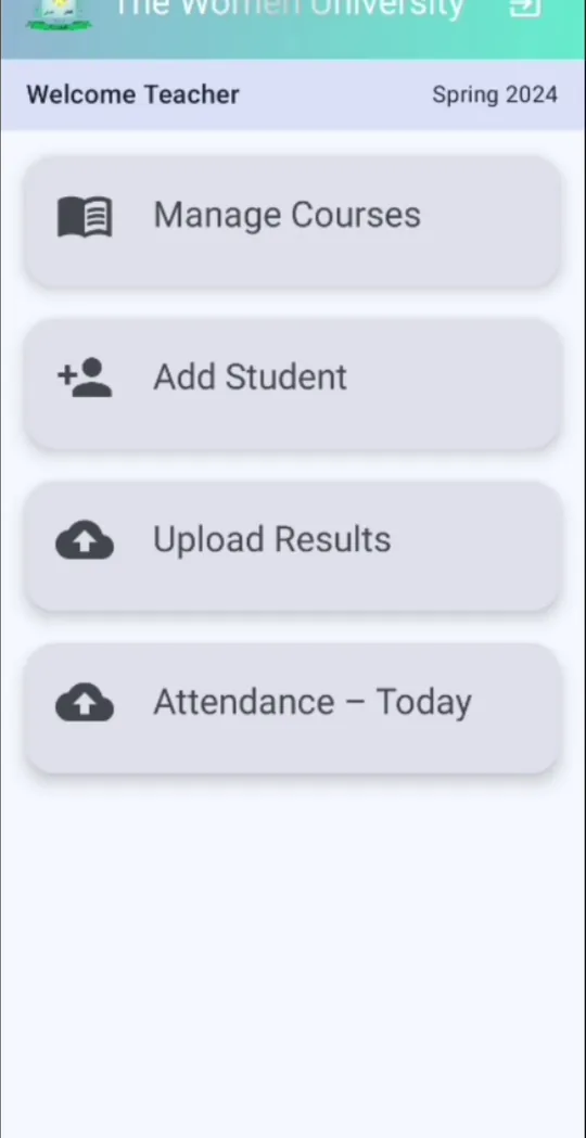 WUM Connect teacher dashboard with manage courses, add student, upload results and attendance